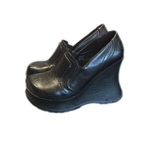 Unique Black Leather Platform Wedge Shoes